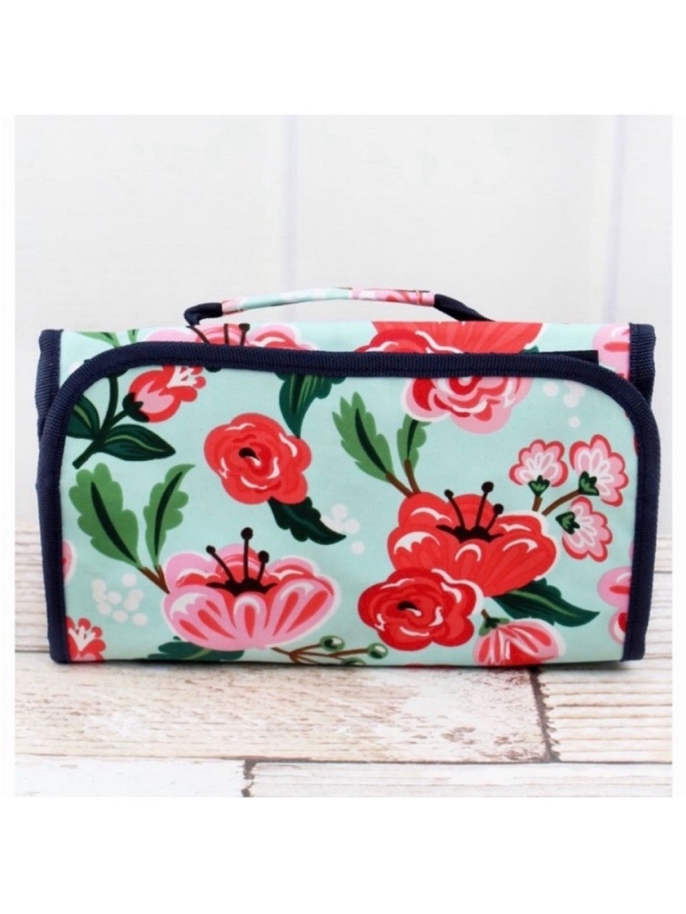 NGIL Mint Floral Hanging Toiletry Organizer Makeup Bag
